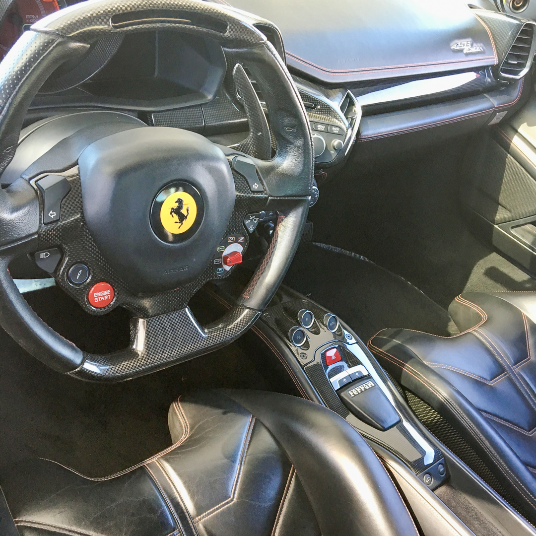 Inside of a Ferrari at Speed Vegas in Las Vegas, Nevada